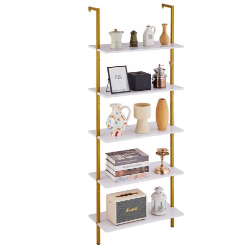 VEVOR Ladder Shelf, 5-Tier Bookshelf 24x11.8in, Open Wall-Mounted Ladder Shelf with Metal Frame,Storage Rack Sundries Holder for Kitchen Bedroom Bathr