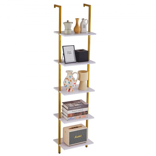 VEVOR Ladder Shelf, 5-Tier Bookshelf 15.6x11.8in, Open Wall-Mounted Ladder Shelf with Metal Frame,Storage Rack Sundries Holder for Kitchen Bedroom Bat