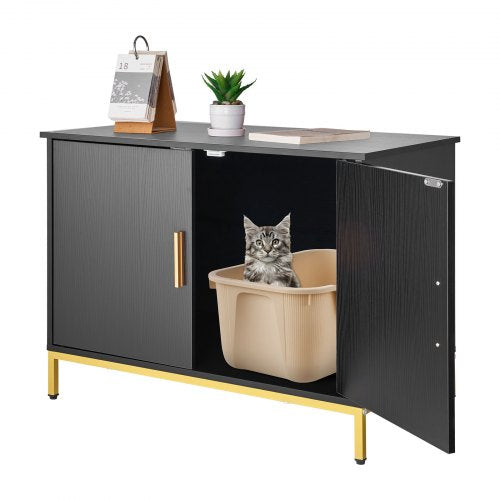 VEVOR Cat Litter Box Enclosure Furniture, 27.6 in Hidden Litter Box Cabinet with Metal Legs & Handle, Modern Style Cat Washroom House End Table, Fit M