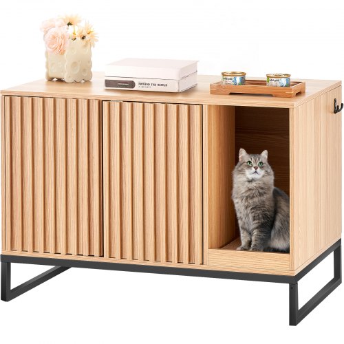 VEVOR Cat Litter Box Enclosure, Hidden Litter Box Furniture, Wooden Cat Washroom Indoor with 2 Doors & Study Metal Legs, Cat House Cabinet Hidden Fit