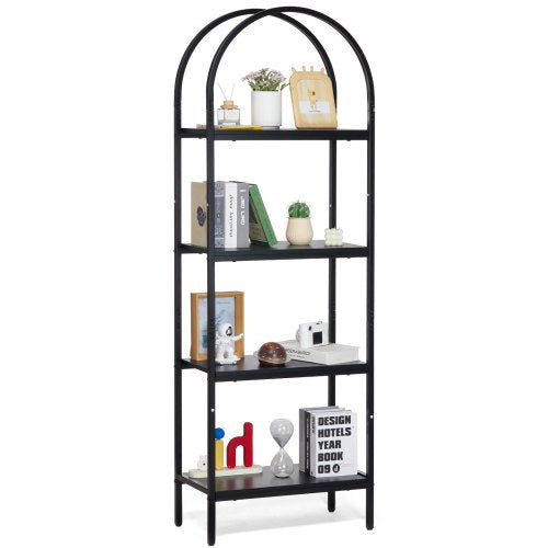 VEVOR Metal Bookshelf, 4-Tier Arched Industrial Bookshelf, Small Rustic Vintage Storage Bookcase with Open Shelves, Freestanding Display Shelving Unit
