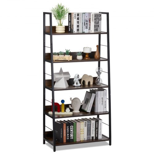 VEVOR Metal Bookshelf, 5-Tier Industrial Bookcase, Tall Wide Rustic Vintage Storage Bookshelf with Open Shelves, Freestanding Display Shelving Unit St