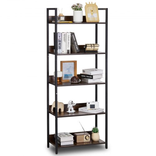 VEVOR Metal Bookshelf, 5-Tier Tall Industrial Bookshelf, Rustic Display Vintage Storage Bookcase with Open Shelves, Freestanding Display Shelving Unit