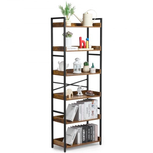 VEVOR Metal Bookshelf, 6-Tier Industrial Bookshelf, Tall Wide Rustic Vintage Storage Bookcase with Open Shelves, Freestanding Display Shelving Unit St