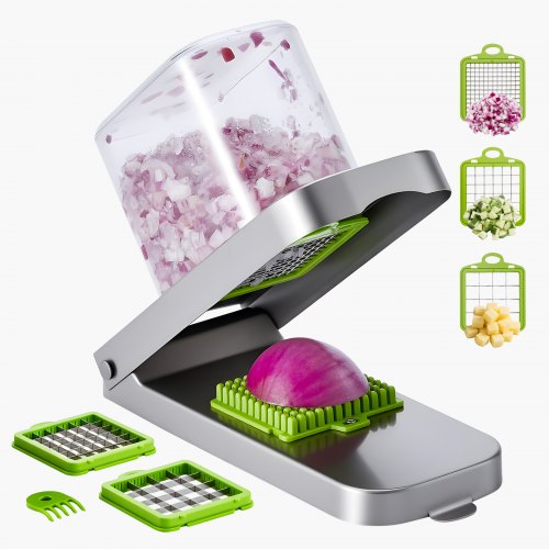 VEVOR Vegetable Chopper, Food Veggie Cutter with 3 Stainless Steel Blades, Onion Slicer with Container, Salad Potato Dicer Kitchen Gadgets & Essential