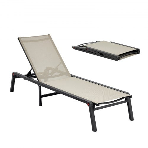 VEVOR Outdoor Chaise Lounge Chair, 400 lbs Weight Capacity, Foldable Sun Tanning Chair, 5 Adjustable Positions, Easy Assembly, Heavy Duty Aluminum Poo