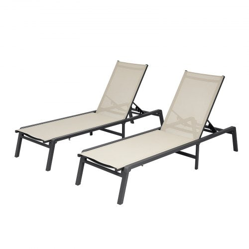 VEVOR Outdoor Chaise Lounge Chair Set of 2, 400 lbs Weight Capacity, Foldable Sun Tanning Chair, 5 Adjustable Positions, Easy Assembly, Aluminum Pool