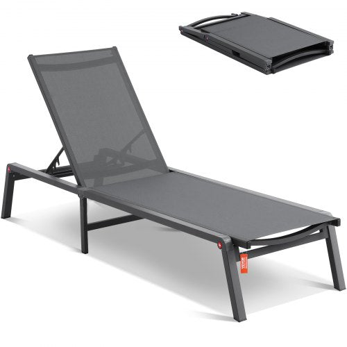 VEVOR Chaise Lounge Chair Outdoor, Aluminum Patio Lounge Chair with Adjustable 5-Position, Folding Pool Lounge Chair Recliner and Full Flat Tanning Ch