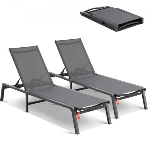 VEVOR Chaise Lounge Chairs Outdoor, Aluminum Patio Lounge Chairs with Adjustable 5-Position, Folding Pool Lounge Chairs Recliner and Full Flat Tanning