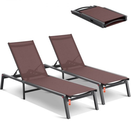 VEVOR Chaise Lounge Chairs Outdoor, Aluminum Patio Lounge Chairs with Adjustable 5-Position, Folding Pool Lounge Chairs Recliner and Full Flat Tanning