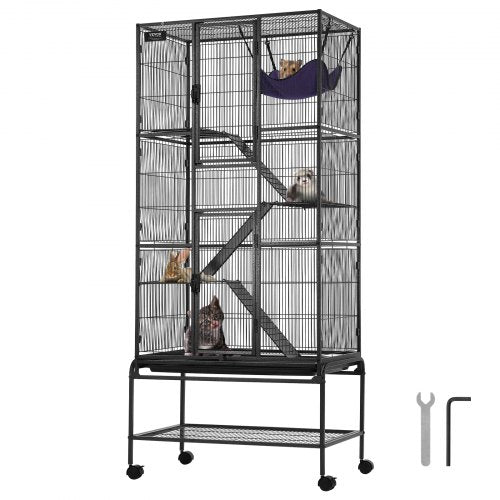 VEVOR 69" Rolling Metal Ferret Cage, Large 4-Tier Critter Nation Cage, Small Animal Cage with Ramps & Tray, Easy to Set up for Pet Rats, Hamster, Guin