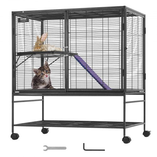 VEVOR 39" Rolling Metal Ferret Cage, Large 2-Tier Critter Nation Cage, Small Animal Cage with Ramps & Tray, Easy to Set up for Pet Rats, Hamster, Guin