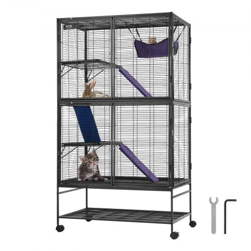 VEVOR 164.1 cm Metal Small Animal Cage 4-Tier Rolling Ferret Cage with Tray 3 Ramps
