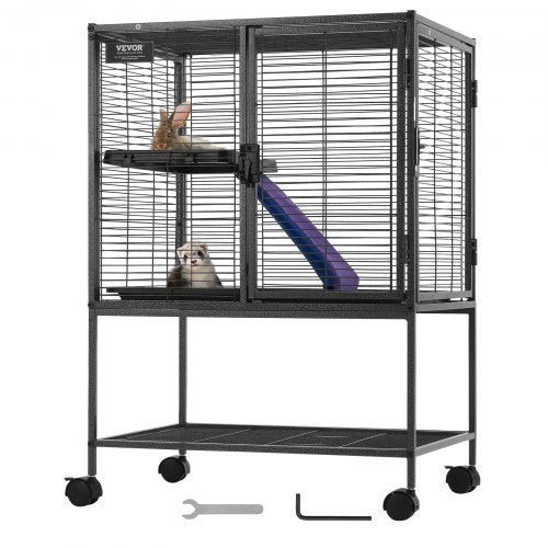 VEVOR 34" Rolling Metal Ferret Cage, Large 2-Tier Critter Nation Cage, Small Animal Cage with Ramps & Tray, Easy to Set up for Pet Rats, Hamster, Guin
