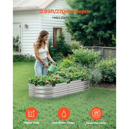 VEVOR Metal Raised Garden Bed, 4 x 2 x 1 ft Outdoor Galvanized Planter Box, with Open Bottom, Large Oval Planter Raised Bed for Gardening Vegetables,