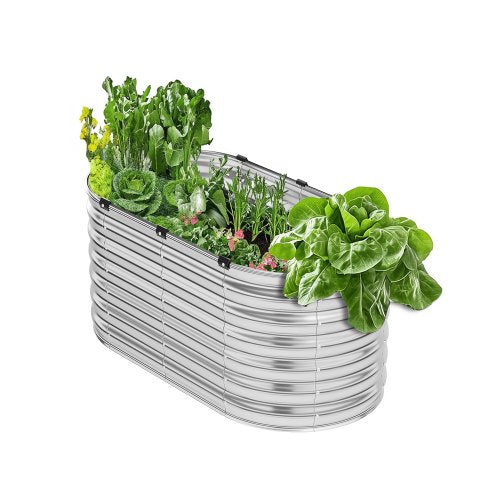 VEVOR Metal Raised Garden Bed, 4 x 2 x 2 ft Outdoor Galvanized Planter Box, with Open Bottom, Large Oval Planter Raised Bed for Gardening Vegetables,