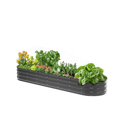 VEVOR Metal Raised Garden Bed, 8 x 2 x 1 ft Outdoor Galvanized Planter Box, with Open Bottom, Large Oval Planter Raised Bed for Gardening Vegetables,