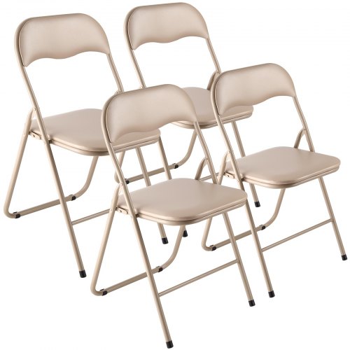 VEVOR 4 Pack Folding Chairs, Foldable Leather Chairs with Heavy Duty Metal Frame & Padded Cushion, Portable Folding Card Table Chairs, Stackable Seats