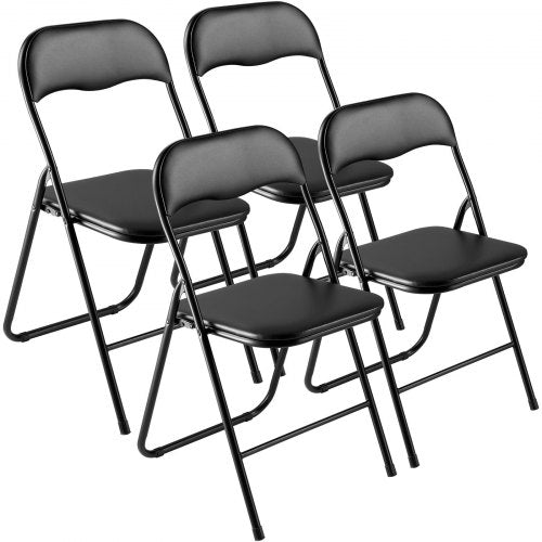 VEVOR 4 Pack Folding Chairs, Foldable Leather Chairs with Heavy Duty Metal Frame & Padded Cushion, Portable Folding Card Table Chairs, Stackable Seats