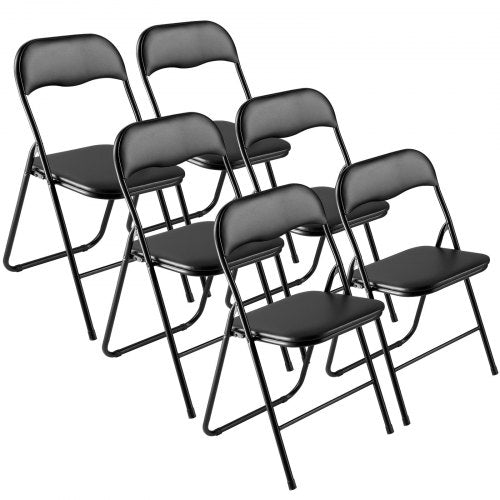VEVOR 6 Pack Folding Chairs, Foldable Leather Chairs with Heavy Duty Metal Frame & Padded Cushion, Portable Folding Card Table Chairs, Stackable Seats