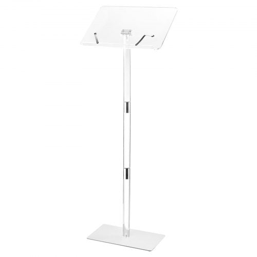 VEVOR Podium Stand, 43-Inch Acrylic Lectern, Portable Laptop Desk with Wide Reading Surface, Book Clips, Adjustable Angle, Floor-Standing, for Classro