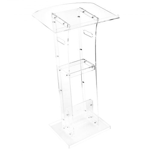VEVOR Podium Stand, 43-Inch Acrylic Lectern, Portable Laptop Desk with Wide Reading Surface and Storage Shelf, Book Stopper, Floor-Standing, for Class