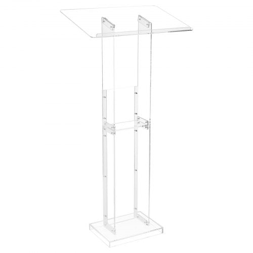 VEVOR Podium Stand, 1265 mm Acrylic Lectern, Portable Laptop Desk with Wide Reading Surface and Storage Shelf, Book Stopper, Floor-Standing, for Class