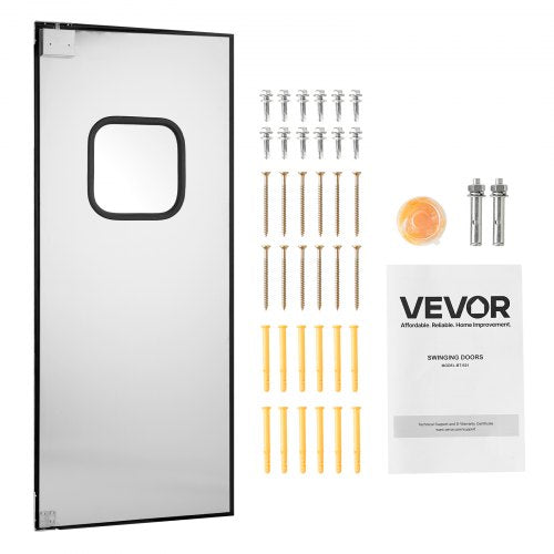 VEVOR Traffic Swing Door, Single Panel Fits Door Opening 91.4 x 213.4 cm, Stainless Steel Commercial Swinging Doors with Hardware & Accessories, Ideal