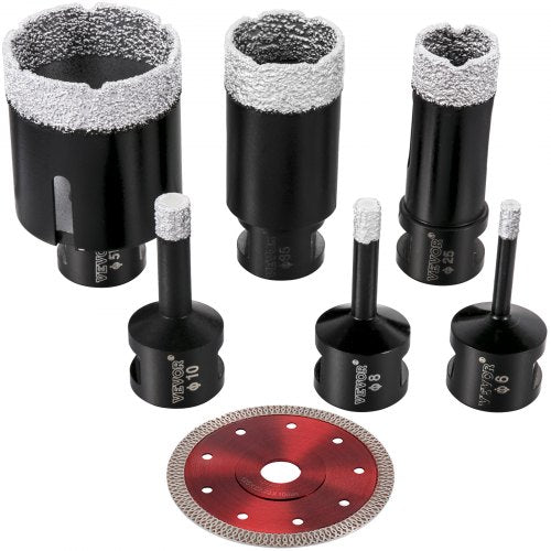 VEVOR Diamond Drill Bits 6PCS Diamond Hole Saw 6-8-10-25-35-51 mm Tile Hole Saw Kit Vacuum Brazed Diamond Drill Bit 0.59in Segment Tile Hole Saw with