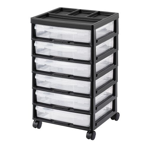 VEVOR Scrapbook Rolling Storage Cart, 6-Tier Large Capacity with Organizer Top, Black Frame with 6 Clear Cases and 4 Removable Wheels, Storage Organiz
