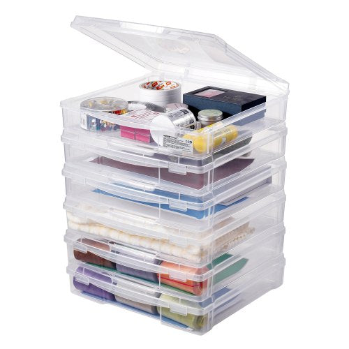 VEVOR Scrapbook Paper Storage, 6 Pack Stackable Plastic Board Game Boxes, Clear Multi-Purpose Document Case with Rounded Corners and Double Latches, f