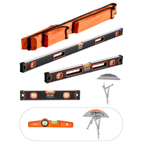 VEVOR 4-Piece Torpedo Level, 1200-600-400-250 mm Box Levels Set, Fluorescent Light Up Bubble Vials Ruler for 45-90-180 Degree, Aluminum Alloy Magnetic