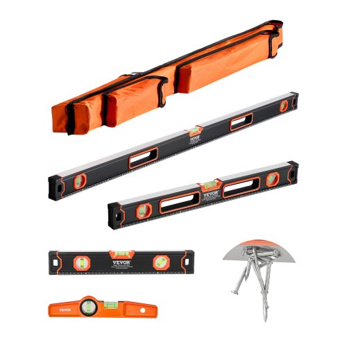 VEVOR 4-Piece Torpedo Level, 1200-600-400-250 mm All Magnetic Levels Set, Fluorescent Light Up Bubble Vials Ruler for 45-90-180 Degree, Aluminum Alloy