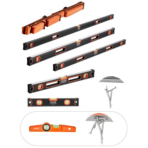 VEVOR 6-Piece Torpedo Level, 78-48-32-24-16-10 Inch Box Levels Set, Bubble Vials Ruler for 45-90-180 Degree, Shock-Proof Aluminum Alloy Magnetic Level