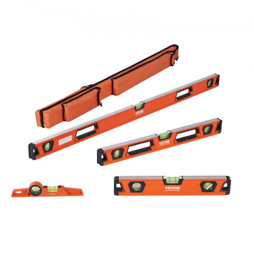 VEVOR Magnetic Torpedo Level, 48-24-16-10 in Mechanical Level Set, Bubble Vials Ruler for 45-90-180 Degree, Aluminum Alloy Leveler Tool w- Viewing Win
