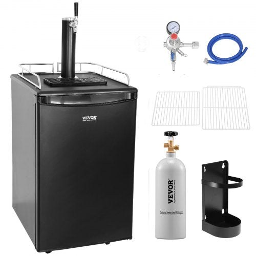 VEVOR Beer Kegerator, Single Tap Draft Beer Dispenser, Full Size Keg Refrigerator with Shelves, CO2 Cylinder, Drip Tray & Rail, 32°F- 50°F Temperature