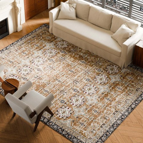 VEVOR Area Rug, 9 x 12 ft Large Washable Rug, Non-Slip and Tear-Resistant Soft Carpet, Pet & Child Friendly Vintage Area Rugs, Indoor Mat for Bedroom,