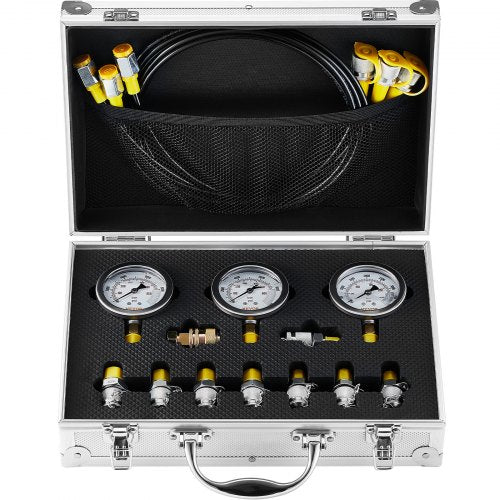 VEVOR Hydraulic Pressure Test Kit, 250-400-600bar, 3 Gauges 9 Test Couplings 3 Test Hoses, Excavator Hydraulic Test Gauge Set with Portable Carrying C