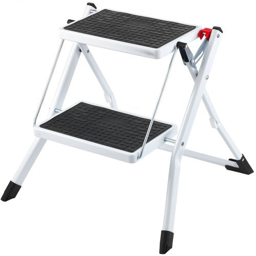 VEVOR Step Ladder 2-Step 150kg Capacity, Ergonomic Folding Steel Step Stool with Wide Anti-Slip Pedal, Sturdy Step Stool for Adults Toddlers, Multi-Us