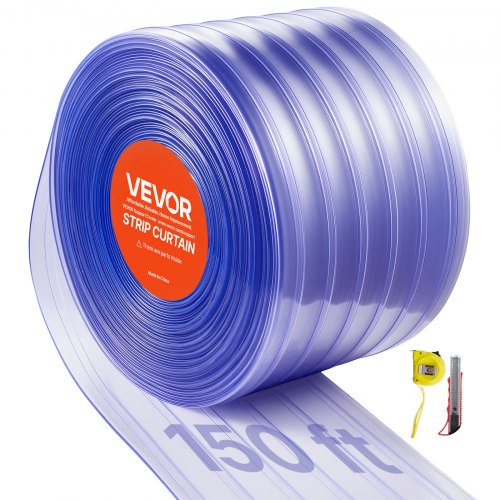 VEVOR Clear PVC Strip Curtain, 150 ft Length x 12 in Width, Ribbed Plastic Door Strip Bulk Roll, Walk in Freezer Cooler Curtain Strips for Doorways of