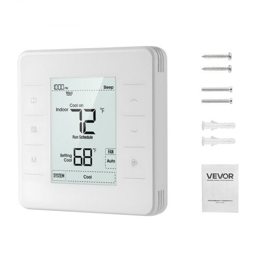 VEVOR 7-Day Programmable Thermostat, Home Thermostats for Heat Pump,Air Conditioner,Underfloor Heating, LED Screen with Backlight & 1Cool+1Heat,Energy