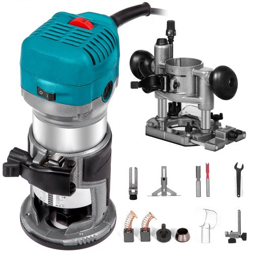 VEVOR Compact Router 1.25HP with Fixed Base and Plunge Base, Variable Speed Wood Router Kit Max Torque 30,000 RPM for Woodworking and Furniture Manufa