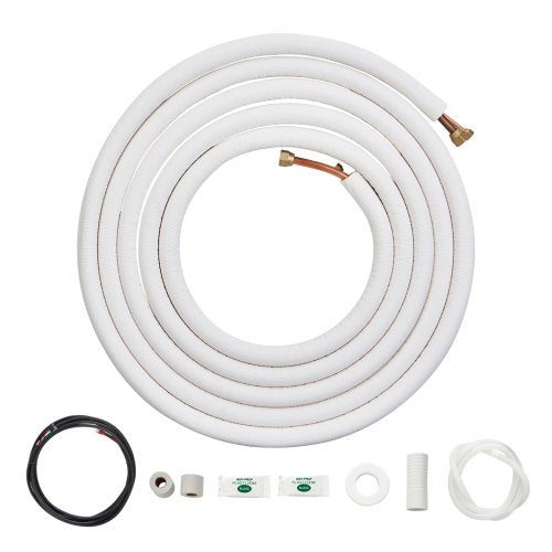 VEVOR 25FT Mini Split Line Set, 1-4" & 1-2" O.D Copper Pipes Tubing and Triple-Layer Insulation, for Air Conditioning or Heating Pump Equipment & HVAC