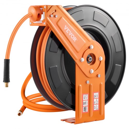 VEVOR Retractable Air Hose Reel, 3-8IN x 100FT Rubber Air Hose Max 300PSI, Air Compressor Hose Reel Auto-Rewind with 5FT Lead in, Ceiling-Wall Mount H