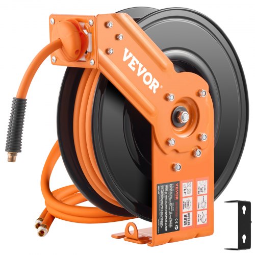 VEVOR Retractable Air Hose Reel, 3-8IN x 50FT Rubber Air Hose Max 300PSI, Air Compressor Hose Reel Auto-Rewind with 5FT Lead in, Ceiling-Wall Mount He