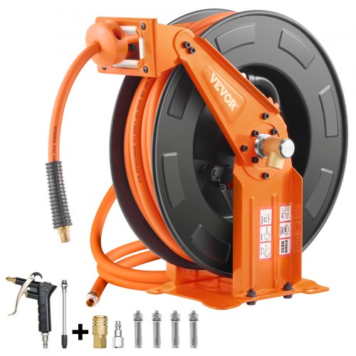 VEVOR Retractable Air Hose Reel with Double Arms, 3-8 IN x 65FT Hybrid Air Hose Max 300PSI, Air Compressor Hose Reel with 5FT Lead in, Ceiling-Wall Mo