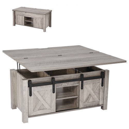 VEVOR 1000 mm Farmhouse Lift Top Coffee Table, Rustic Center Table with Barn Door and Hidden Storage Compartment, Modern Rectangle Lifting Tabletop fo