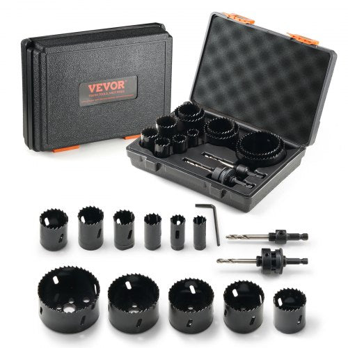 VEVOR Hole Saw Kit, 11 PCS Saw Blades, 2 Drill Bits, 1 Hex Wrench, General Purpose Size from 3-4" to 3", Bi Metal M42 Hole Saw Set with Carrying Case,