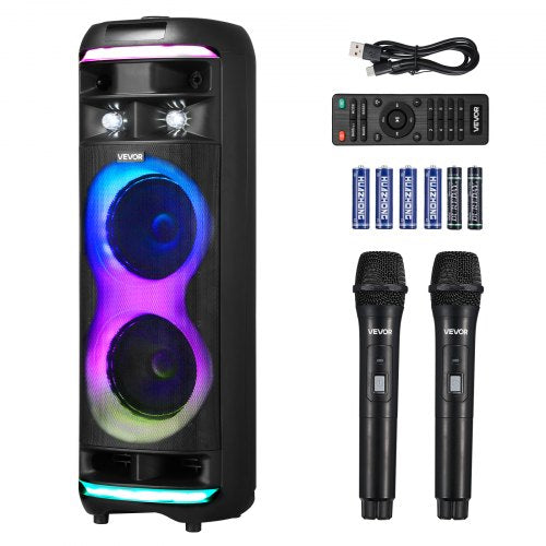 VEVOR Karaoke Machine for Adults, 80W, 8-inch Portable Bluetooth Speaker with 2 Wireless Microphones, LED Light, TWS Function, Rolling Wheels, Support