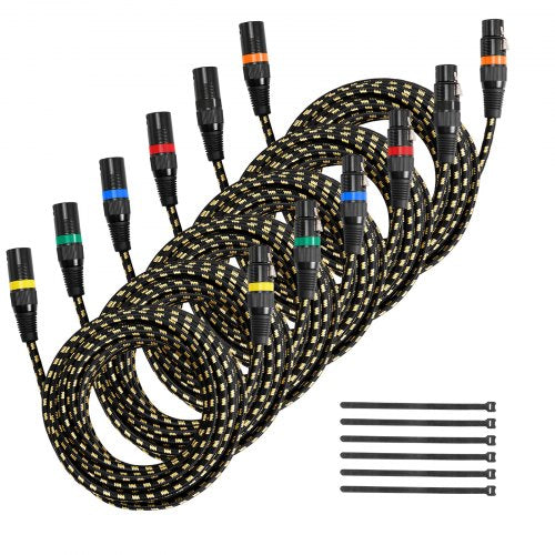 VEVOR XLR Cable 25 ft, 6 Pack, Shielded Balanced DMX Male to Female Microphone Cables, Gold-Plated 3-Pin XLR Mic Speaker Cord Wires, for Stage Lightin